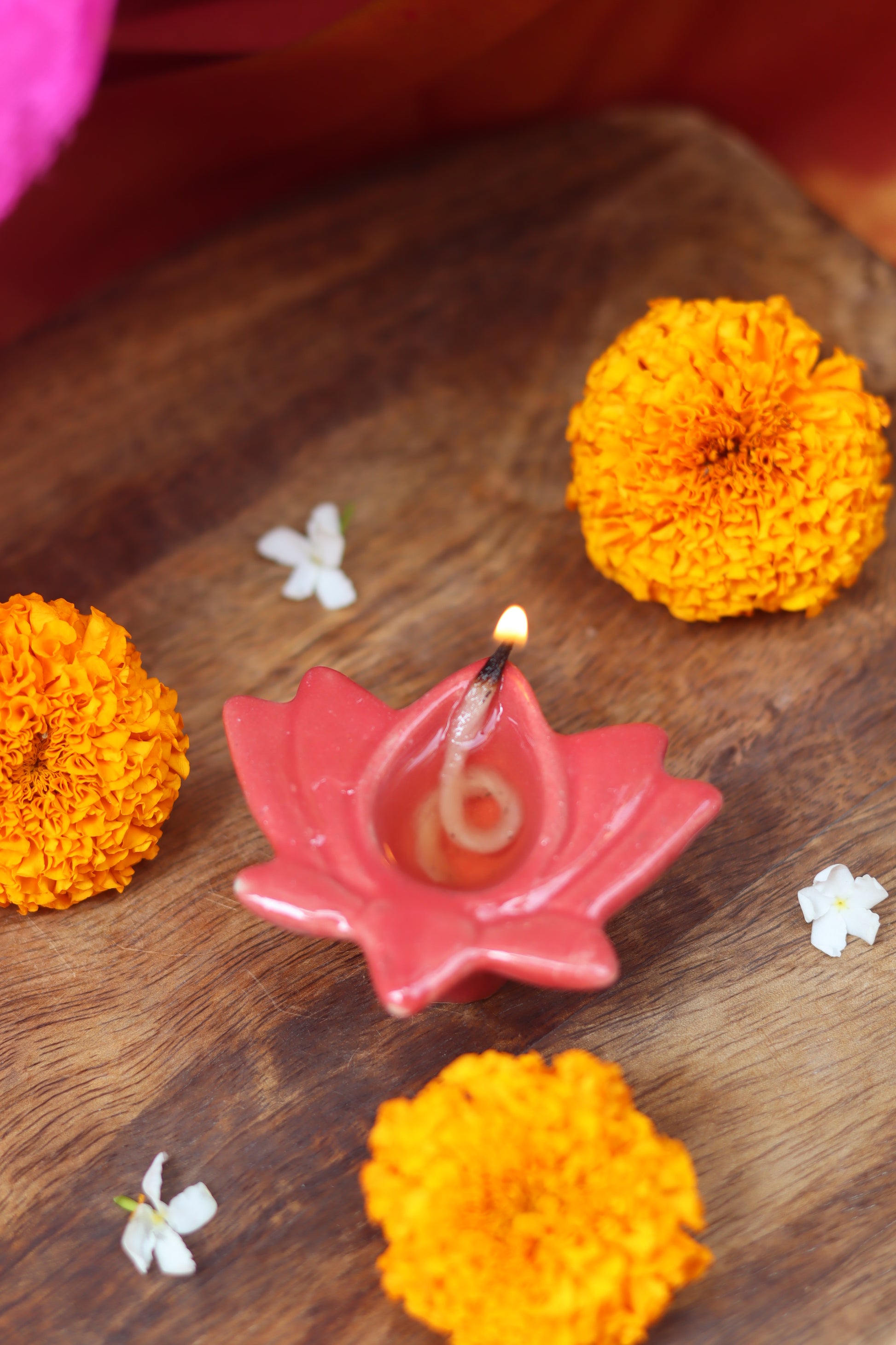 Set of 4 - Red Lotus Diya