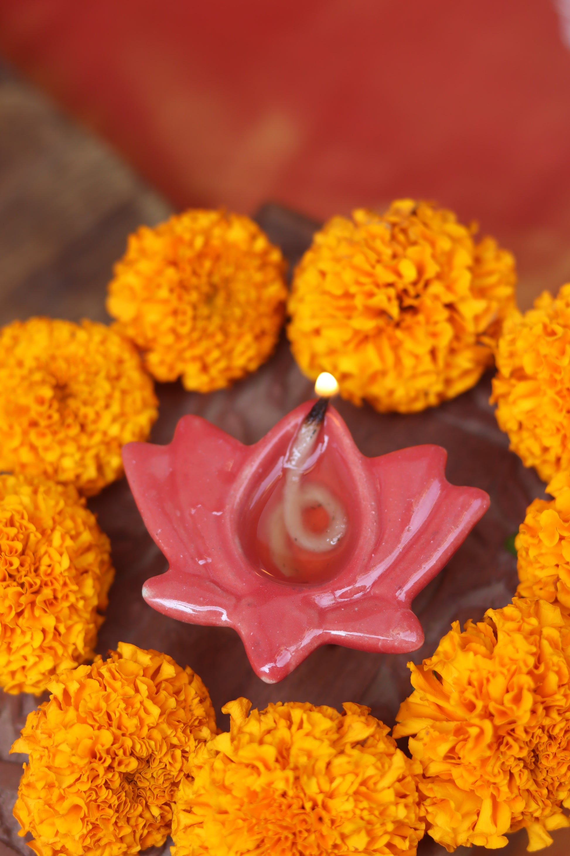 Set of 4 - Red Lotus Diya