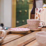 handmade red polka mug & dessert plate with small polka design