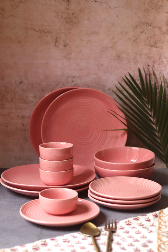 Set of 14 -  Rosy Pink Dinner Set