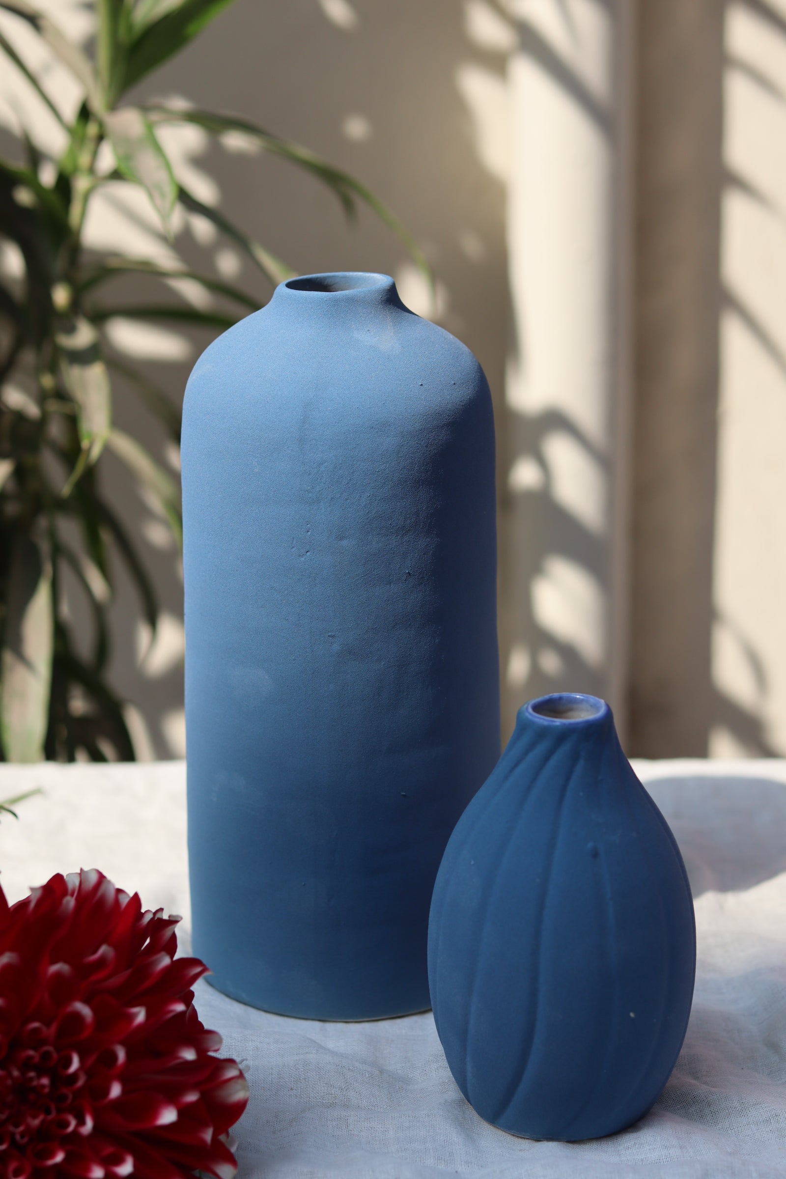 blue vase tall & sanded made by ceramic 