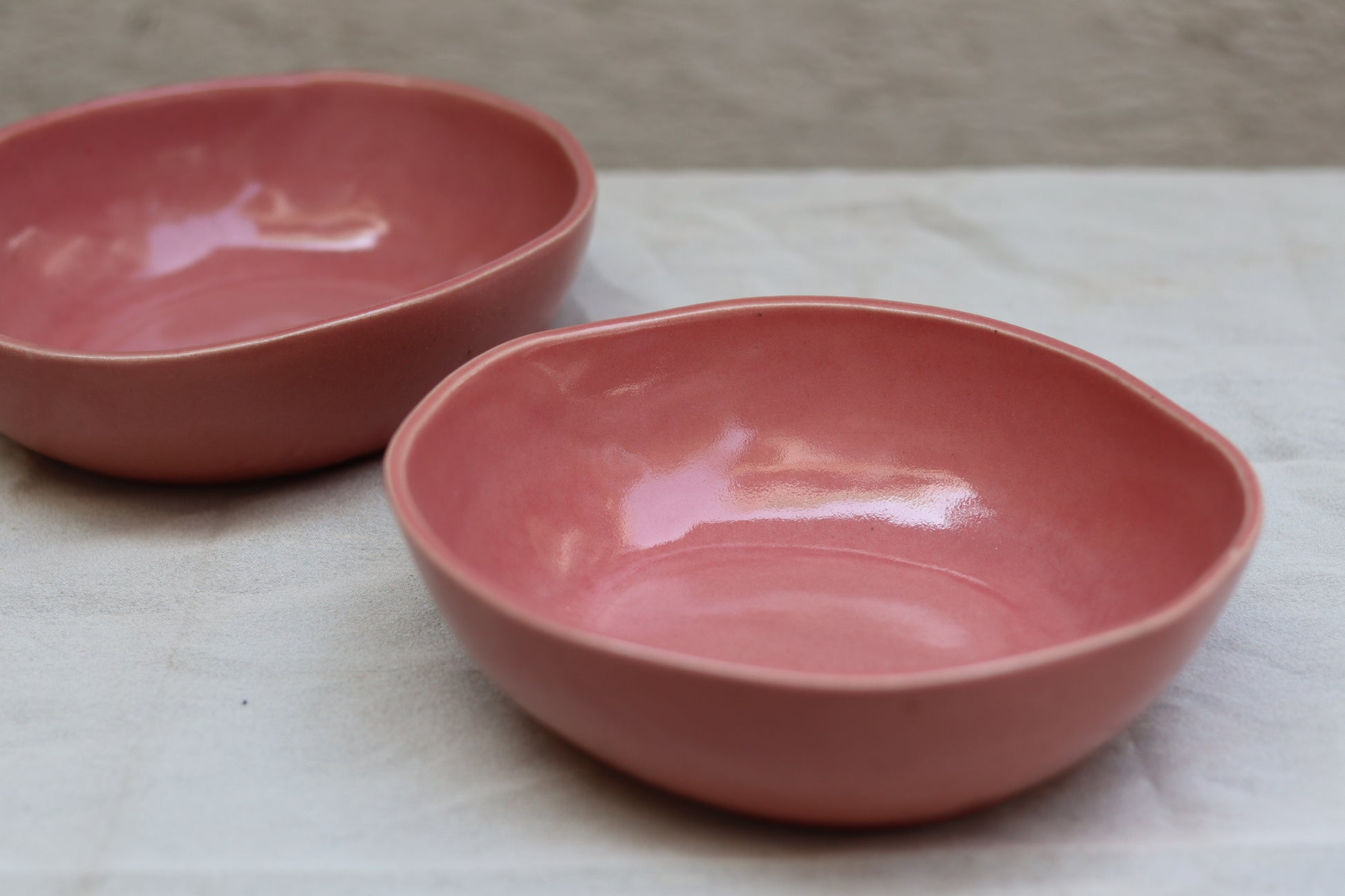 Set of two ceramic pink curry bowls