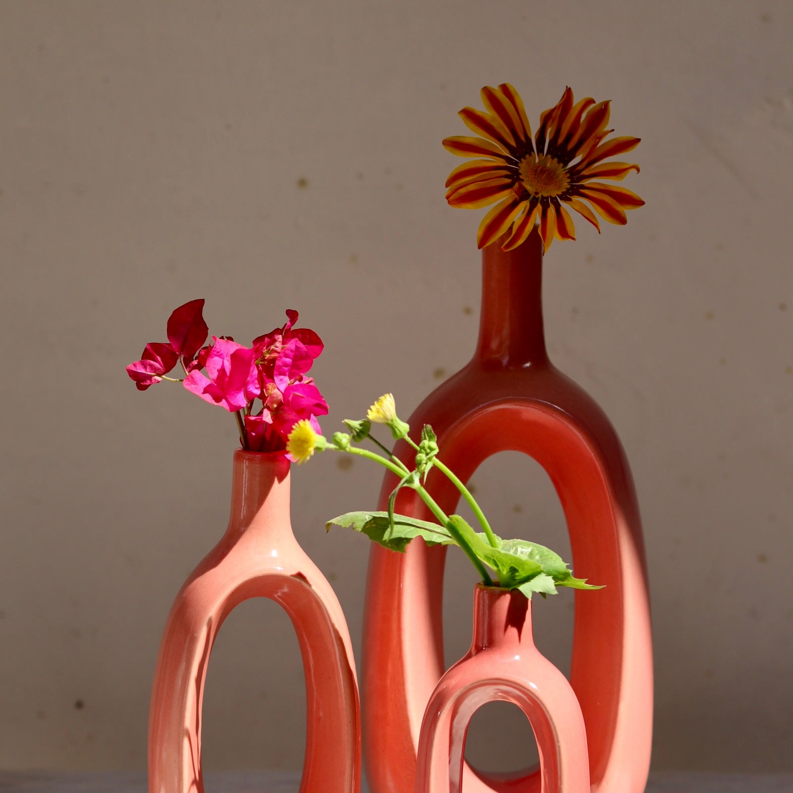 pink contour vase set of 3 , combo