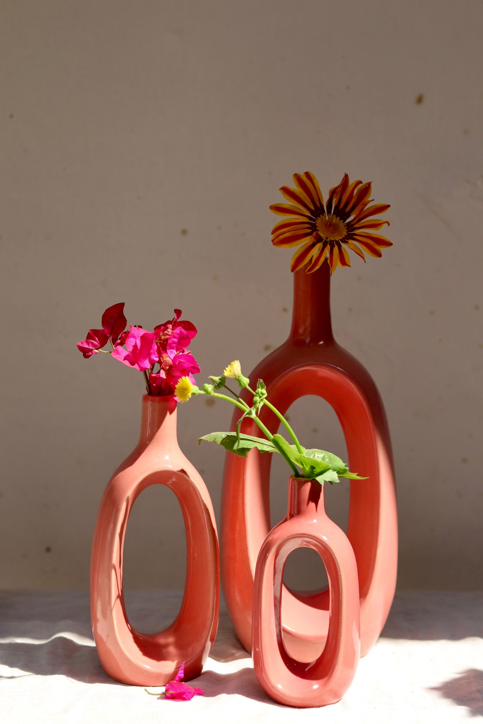 pink contour vase set of 3 , combo