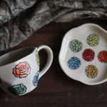 handmade roses mug & dessert plate set of two