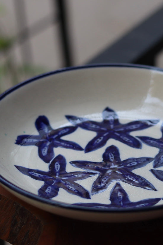 White & blue star fish pasta plate 