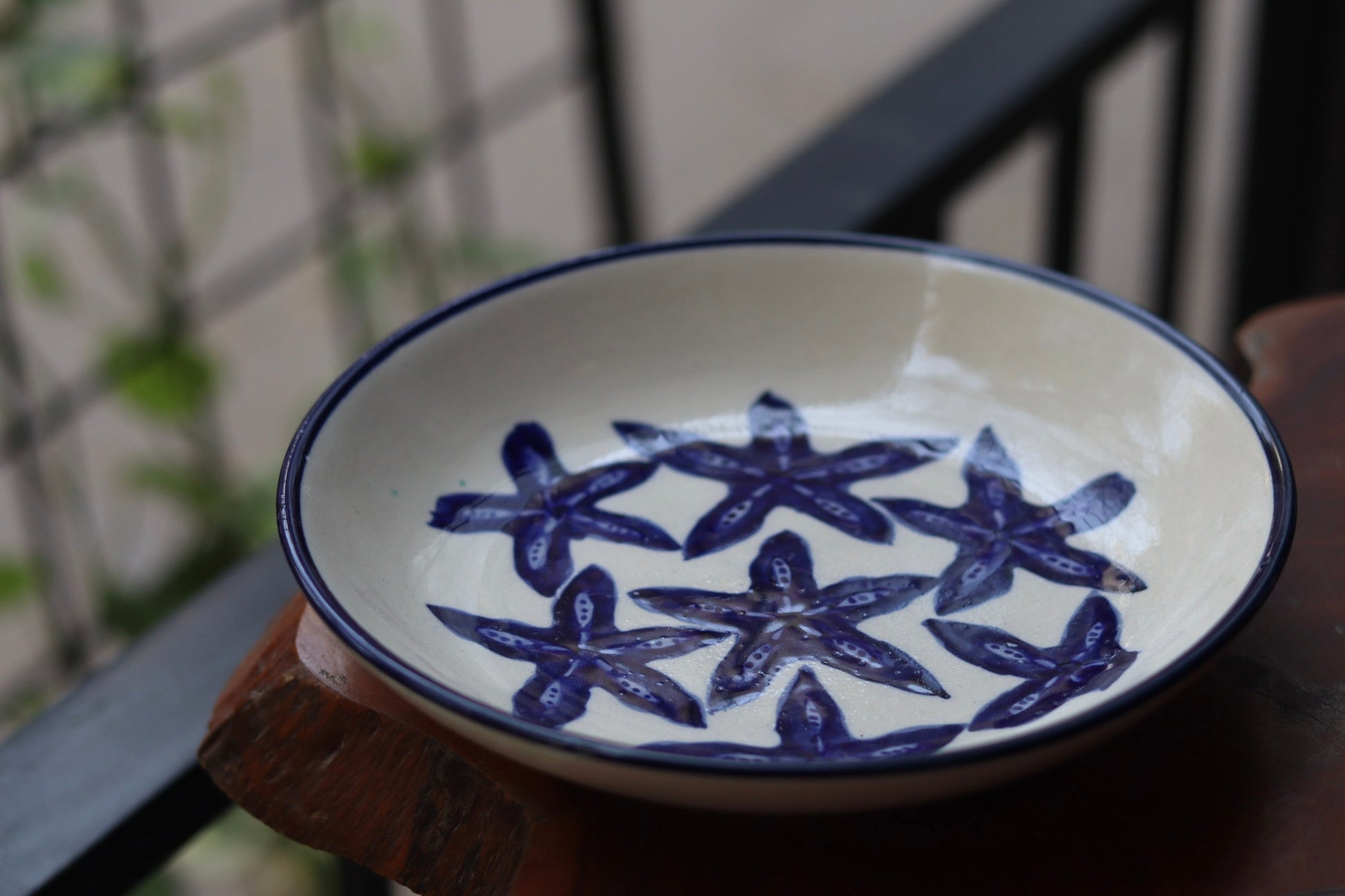 White & blue star fish pasta plate 