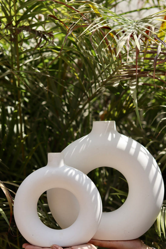 handmade white donut vase large & mini handmade in india