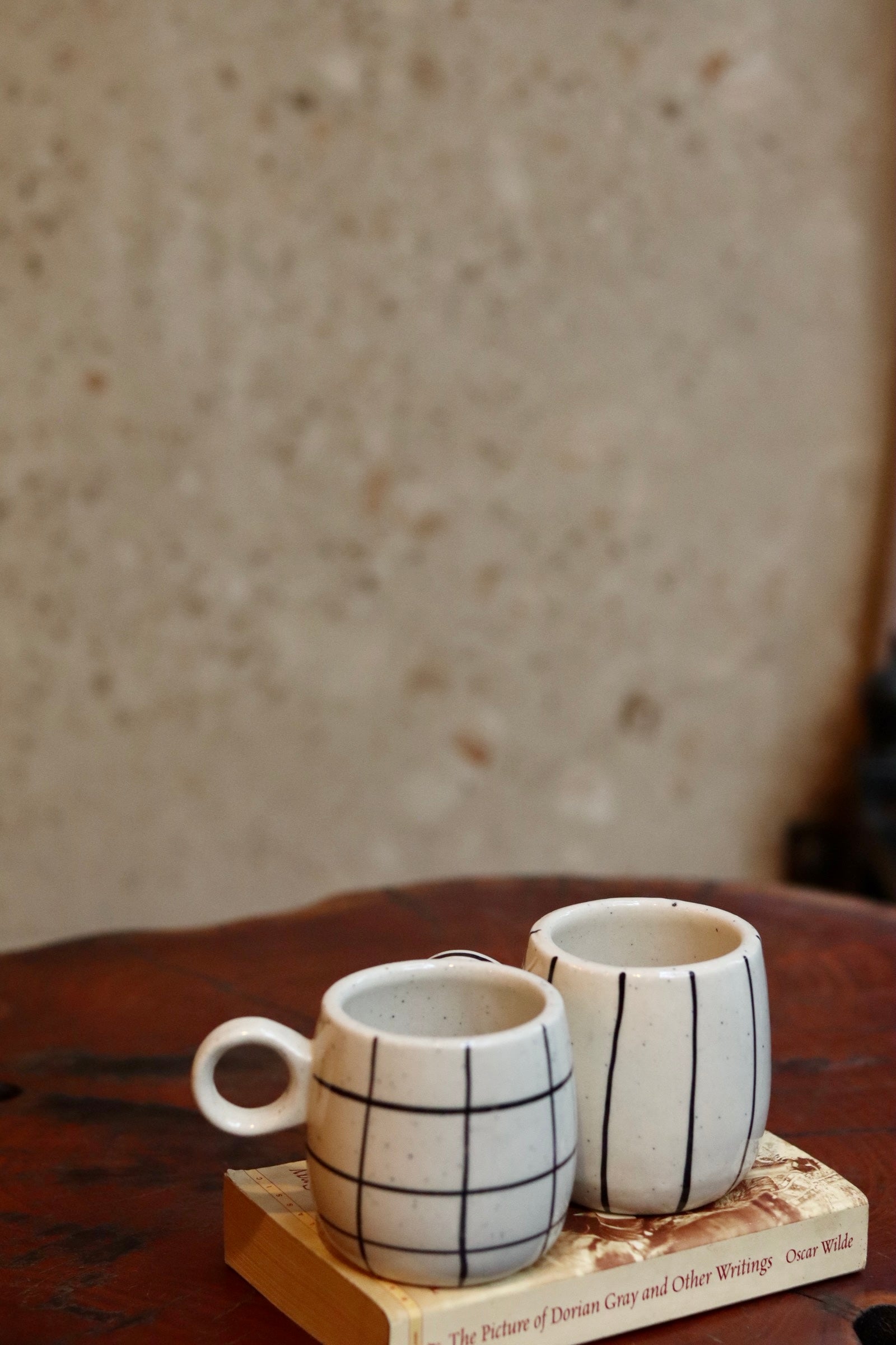 black chequered mug & Black lined mug set of two, combo