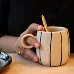 handmade Black Lined mug with spoon