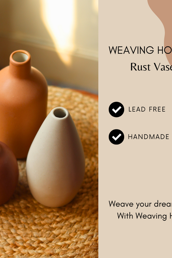 three vases handmade in india with different color