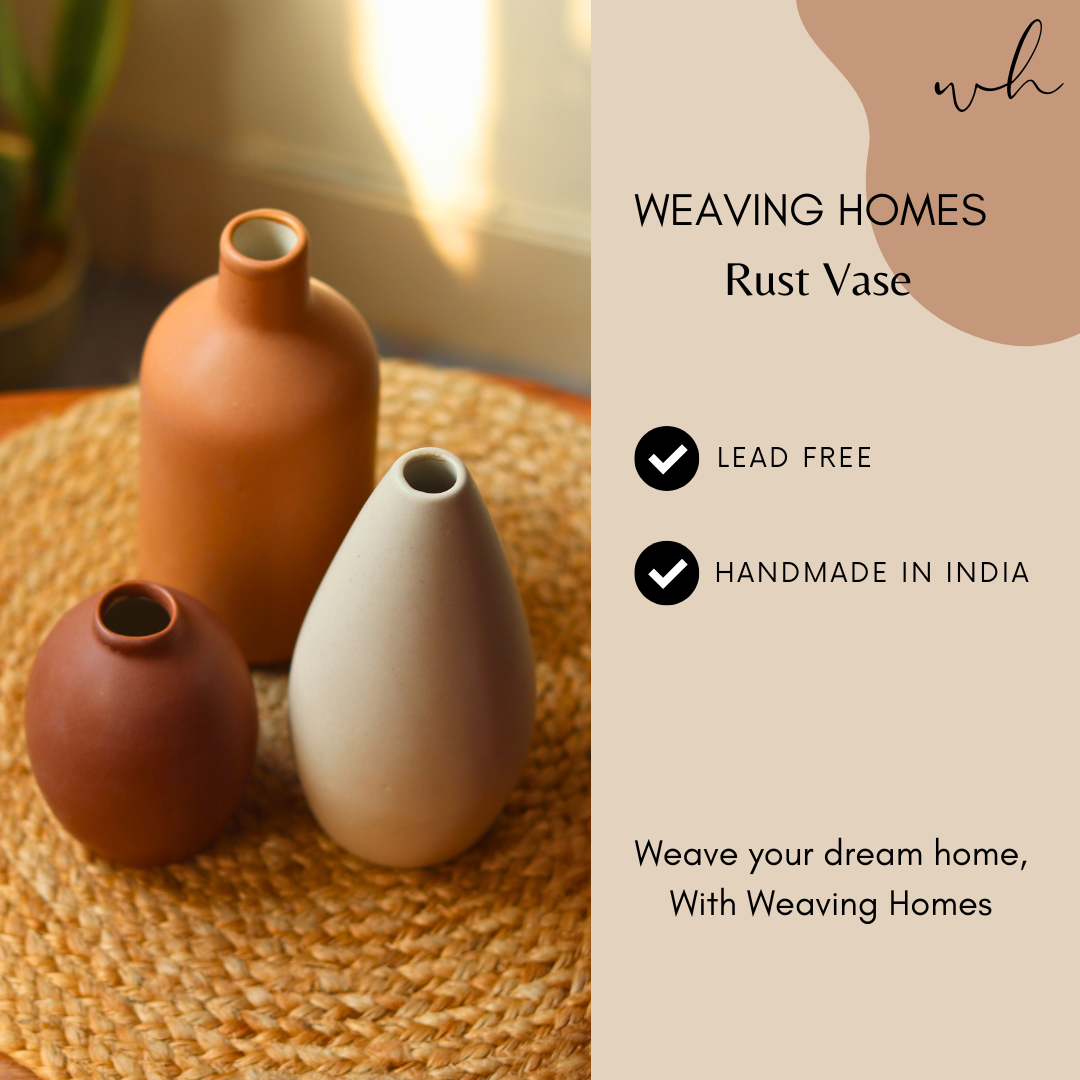 three vases handmade in india with different color