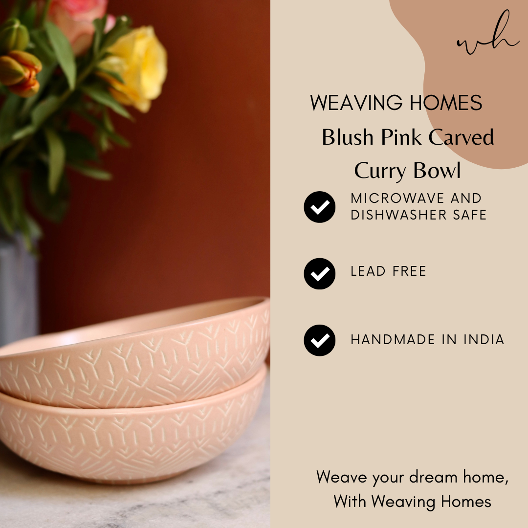 Blush pink carved curry bowl significations