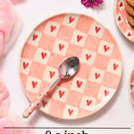 handmade chequered heart dinner plate with measurement 