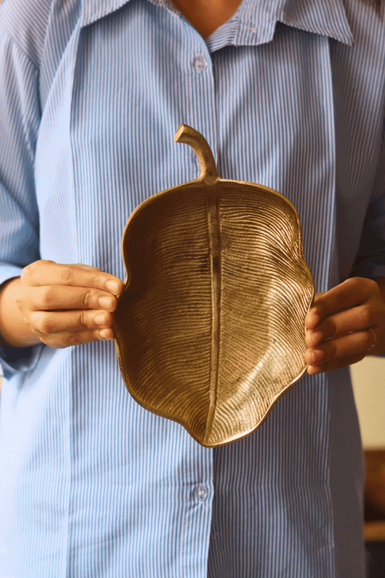 Gold-Plated Hazel Leaf Decorative Platter