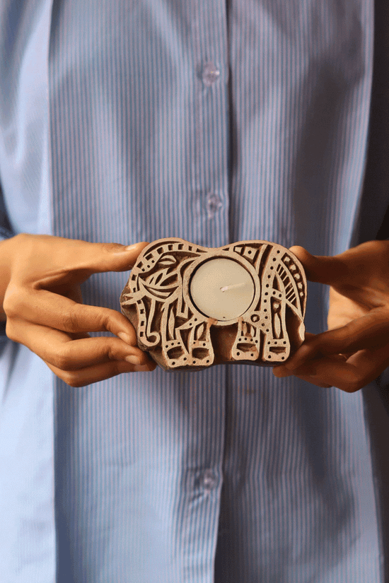 Wooden Ele Tea light Holder