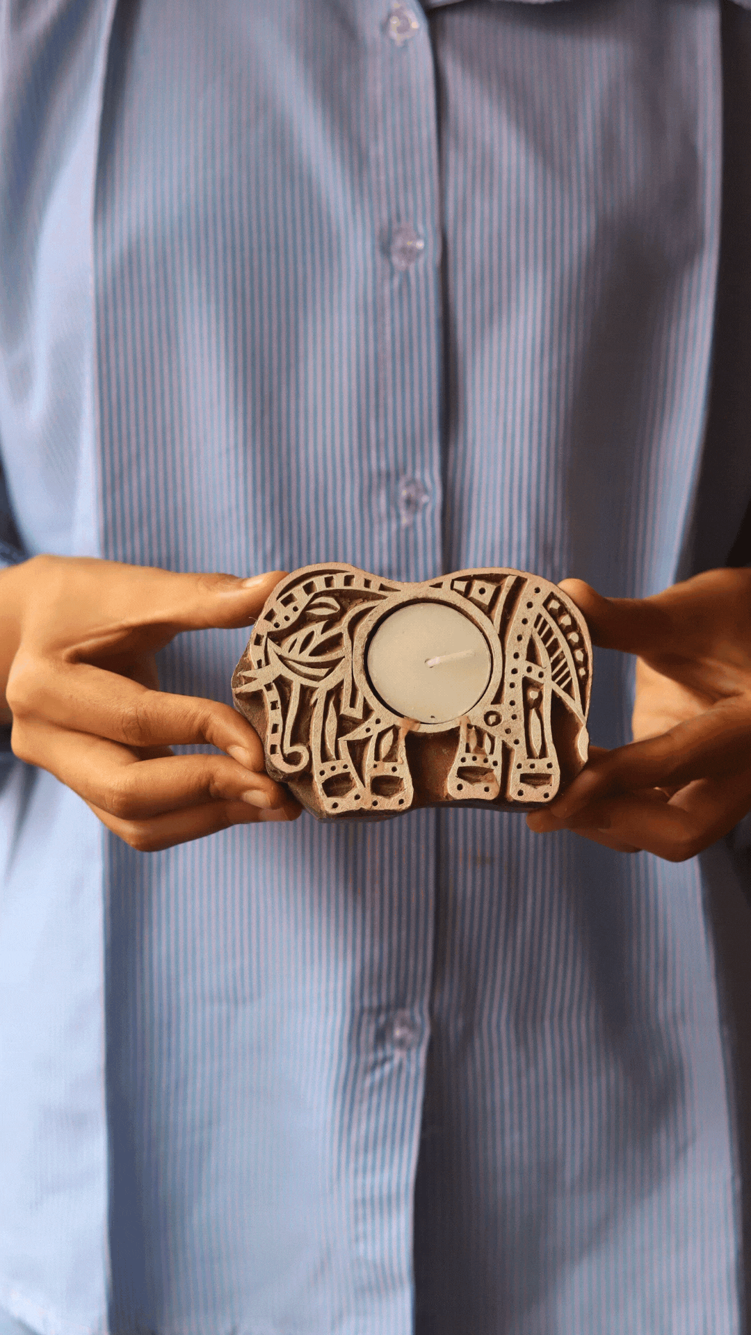 Wooden Ele Tea light Holder