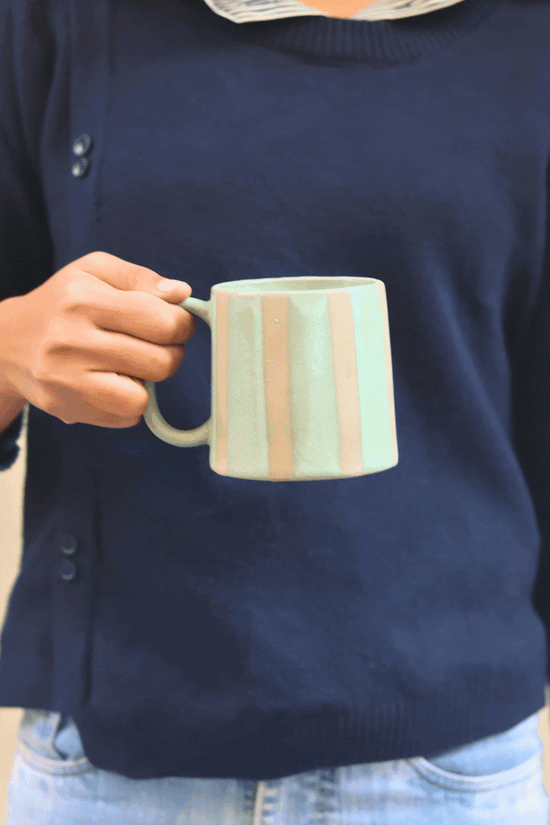 Green & Grey Striped Mug