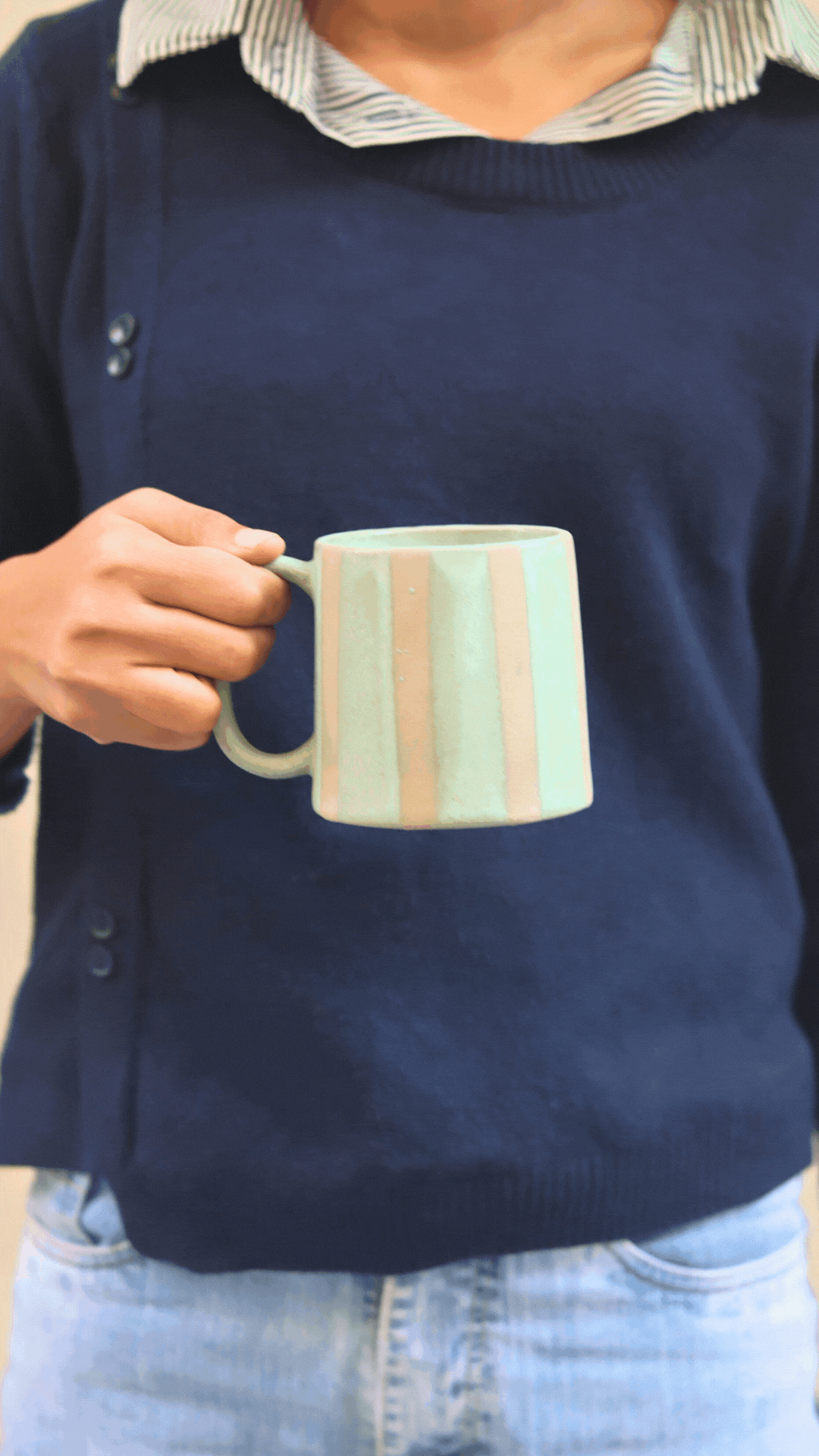Green & Grey Striped Mug