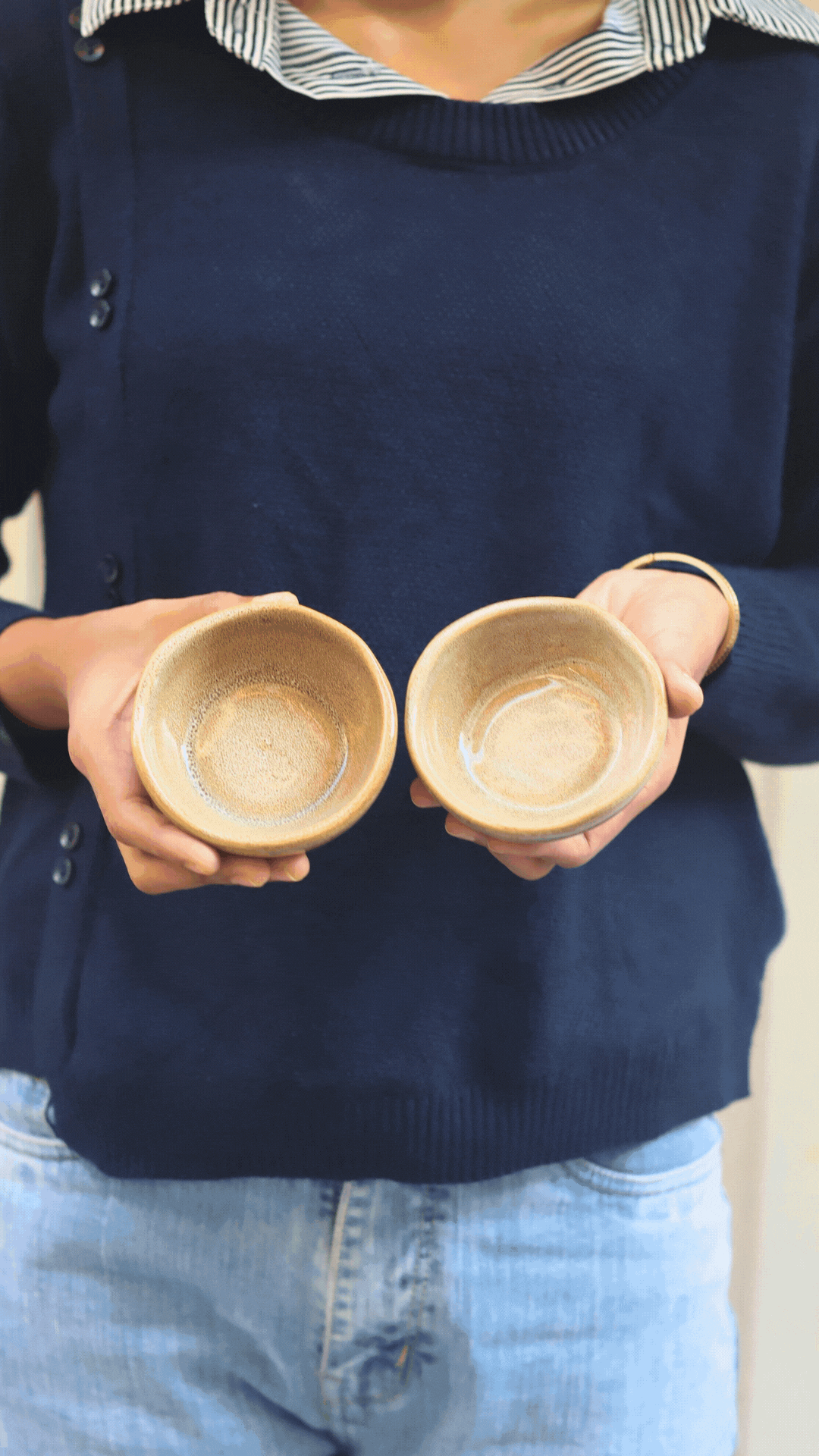 Set of 4 -  Beige Artisanal Katori