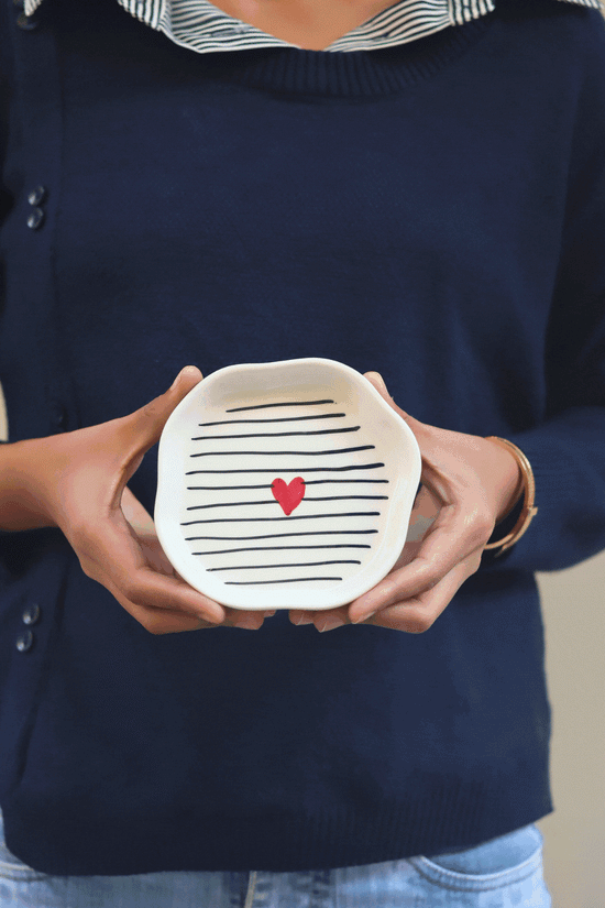 Striped Heart Handmade Dessert Plate