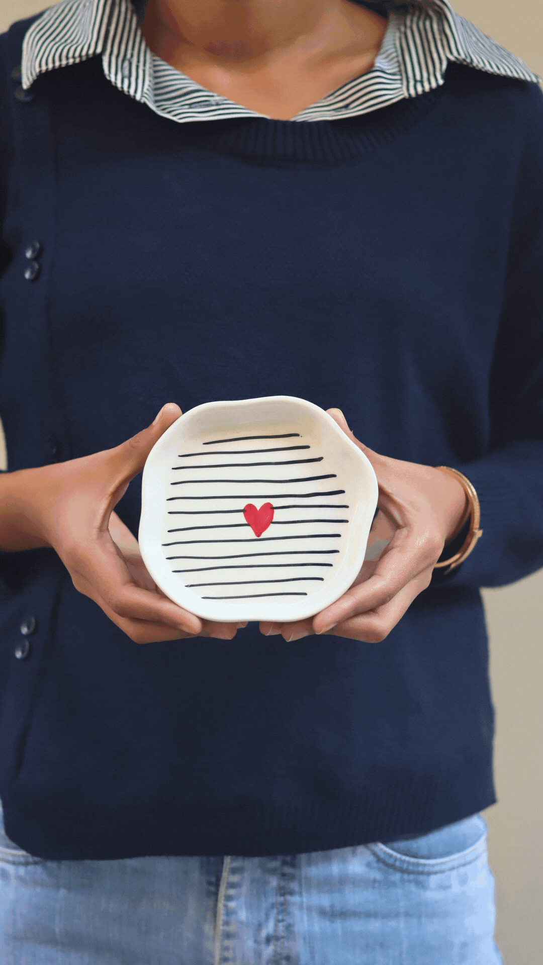 Striped Heart Handmade Dessert Plate
