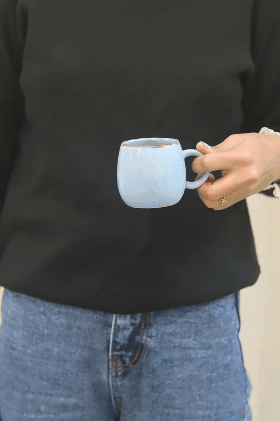 Sky Blue Ovule Shape Tea Cups - Set of 6