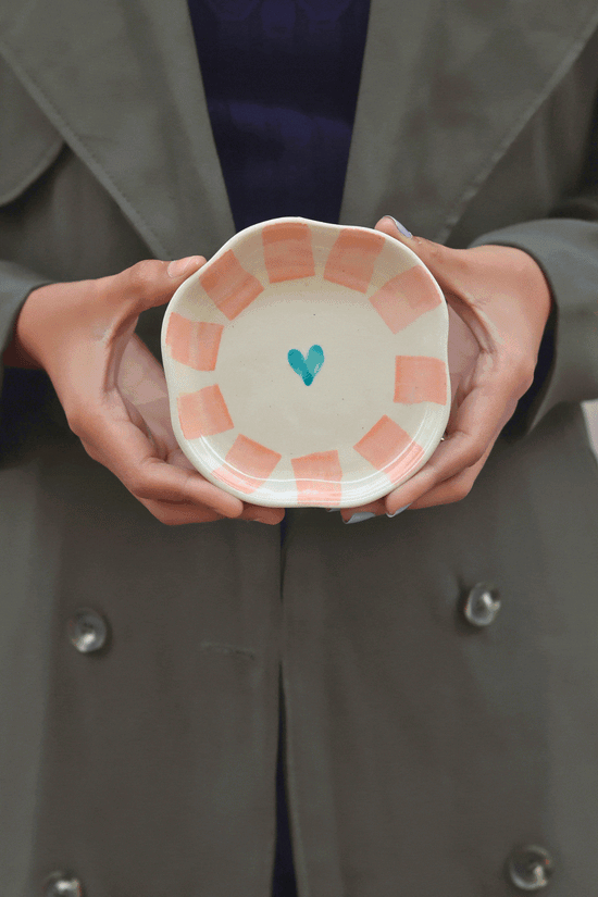 Striped Heart Handmade Dessert Plate