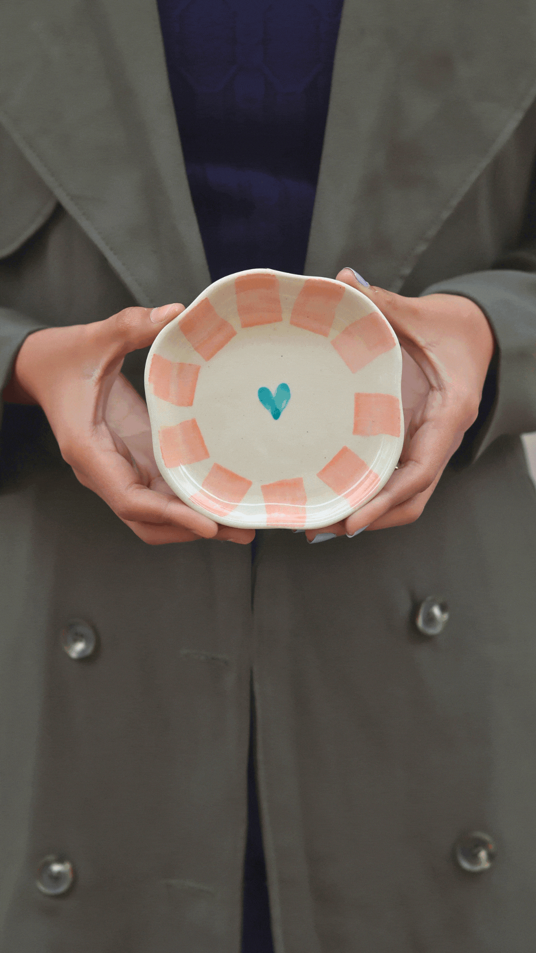 Striped Heart Handmade Dessert Plate
