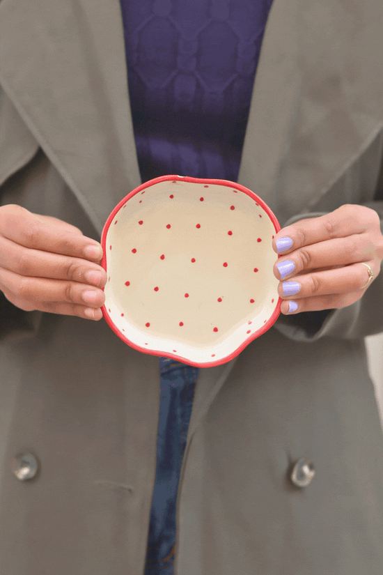 Red Polka Handmade Dessert Plate