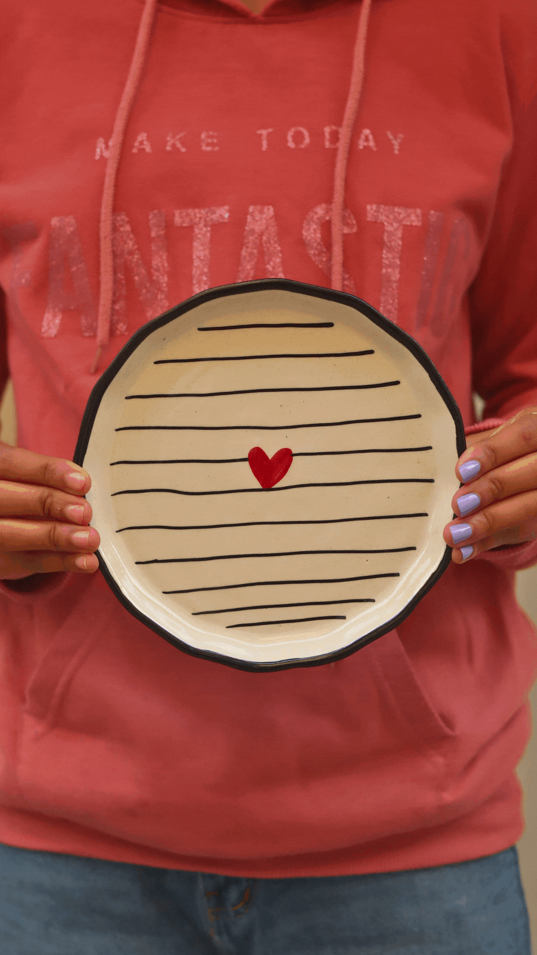 Striped Heart Snack Plate
