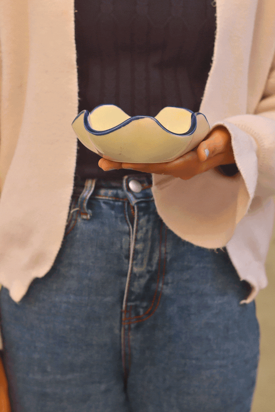 White & Blue Curvy Bowl