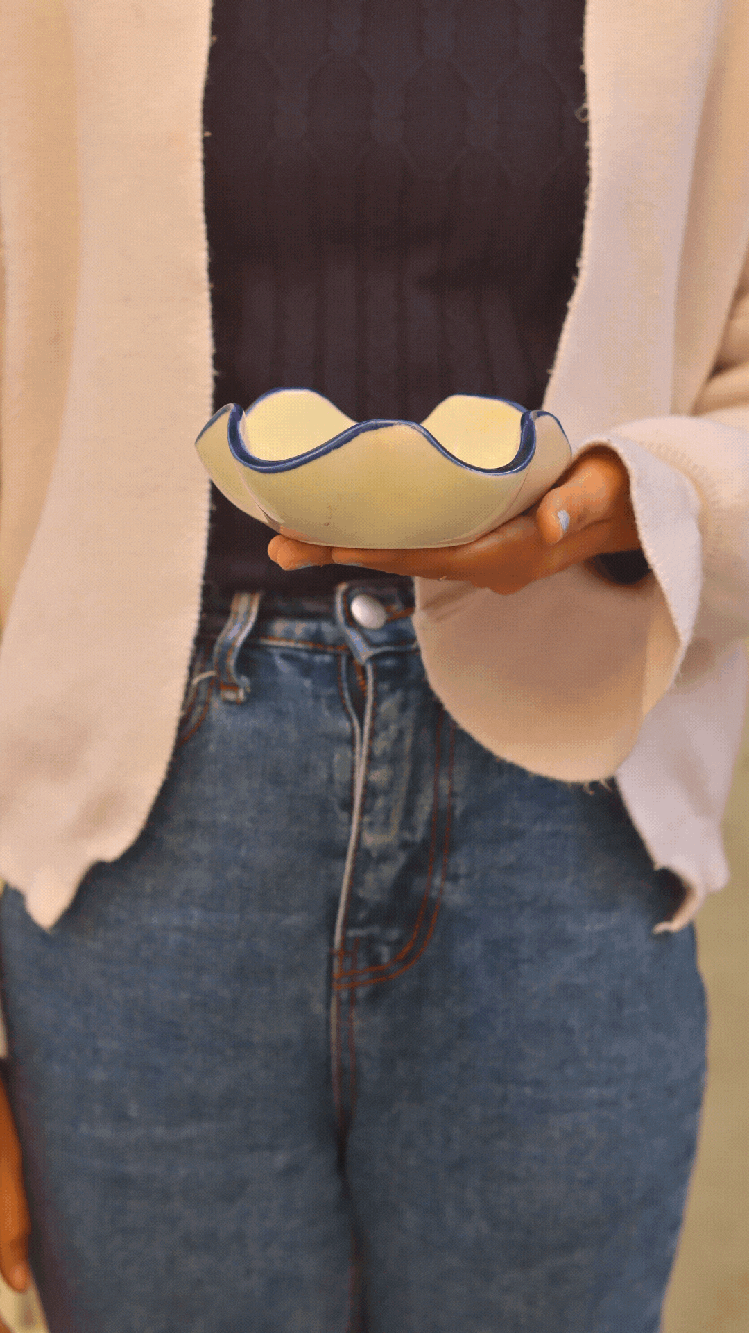 White & Blue Curvy Bowl