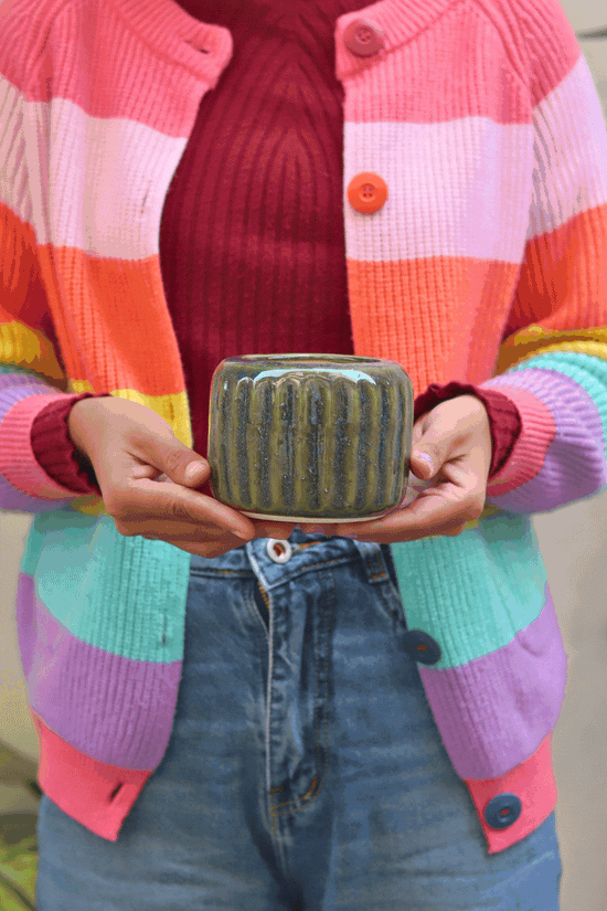 Ribbed Green Planter - Small