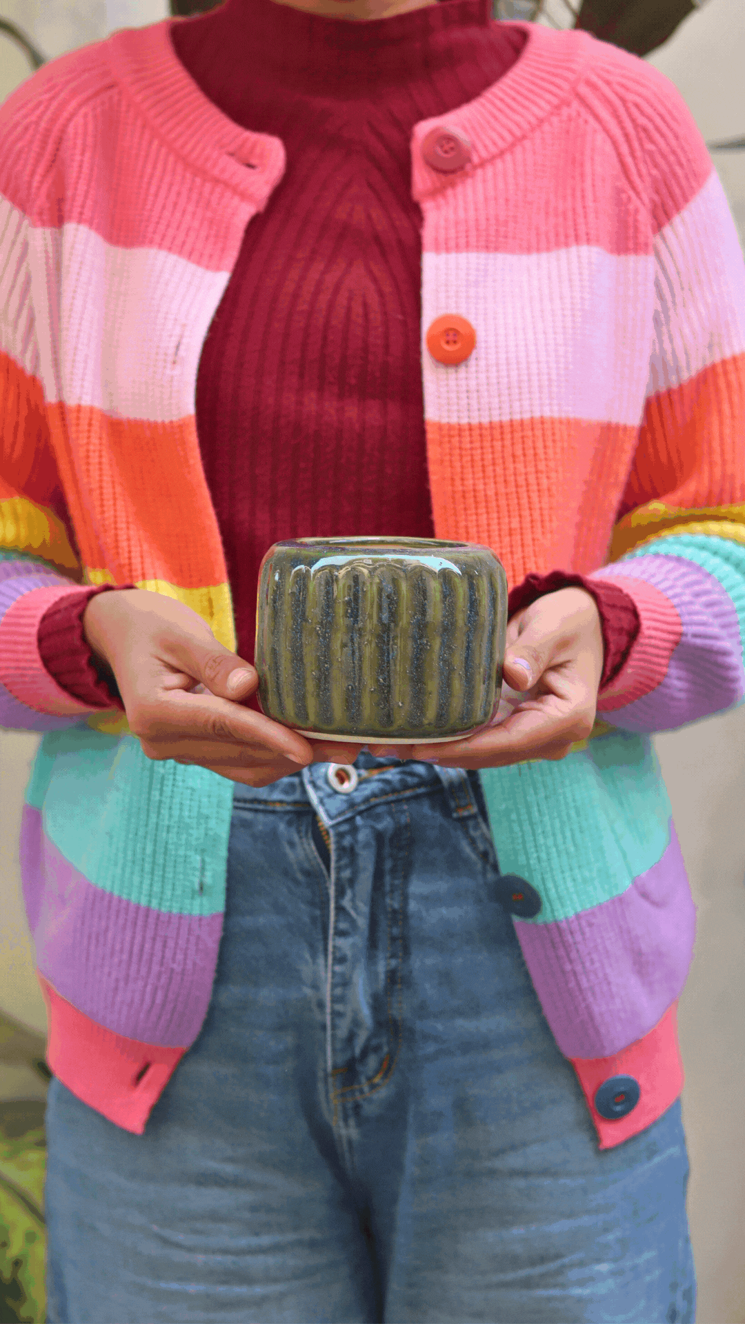 Ribbed Green Planter - Small