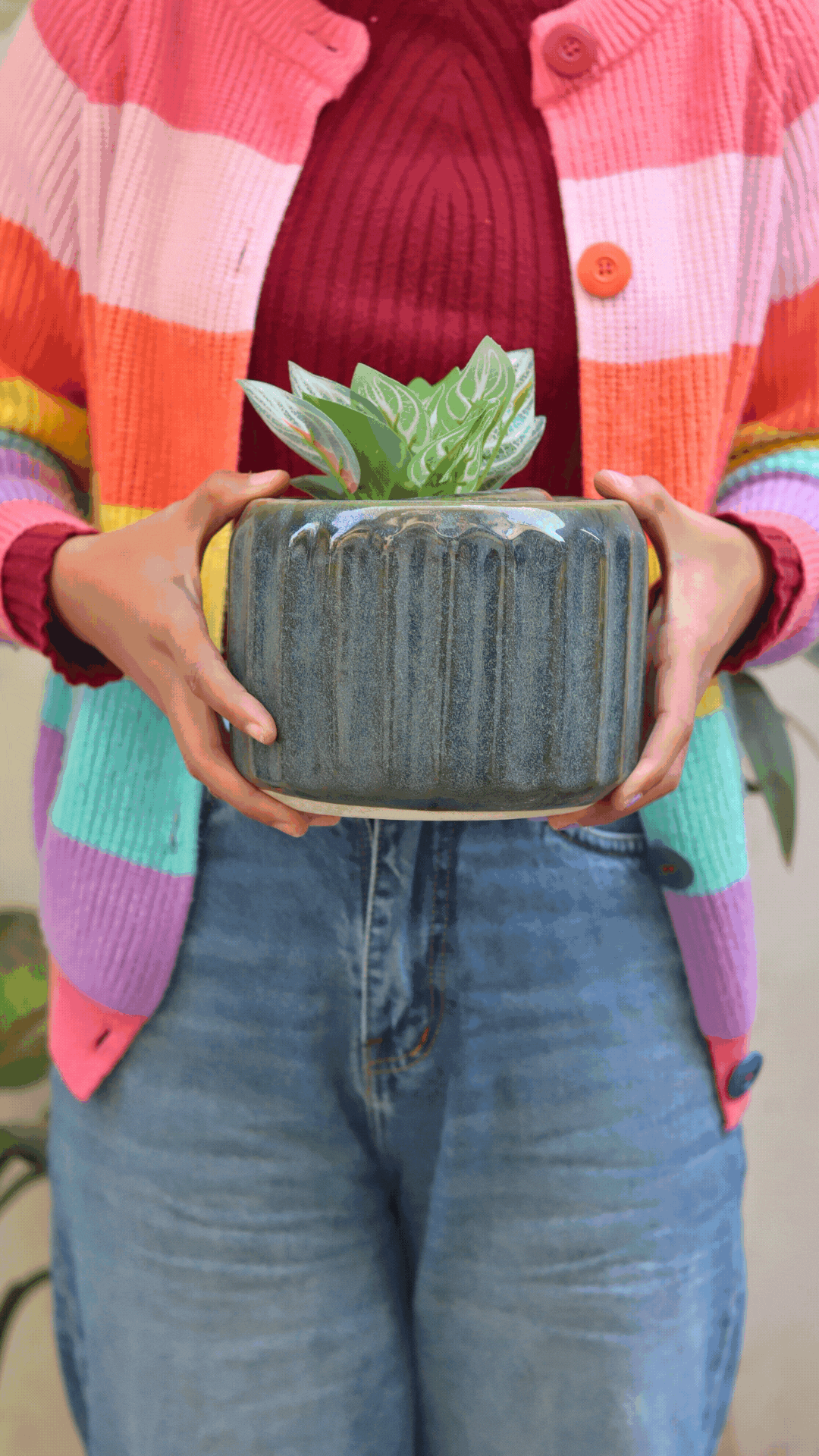 Ribbed Green Planter - Large