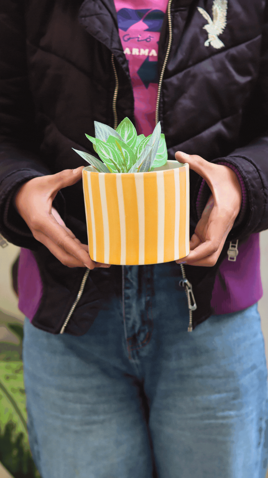 Striped Planter - Yellow