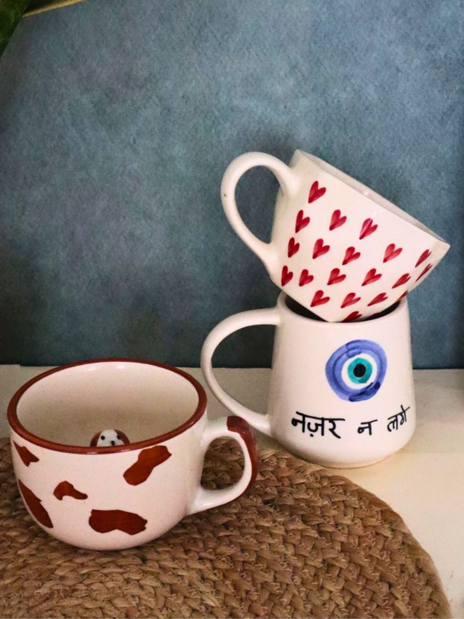 Dog, Heart & Nazar Mug - Set of 3