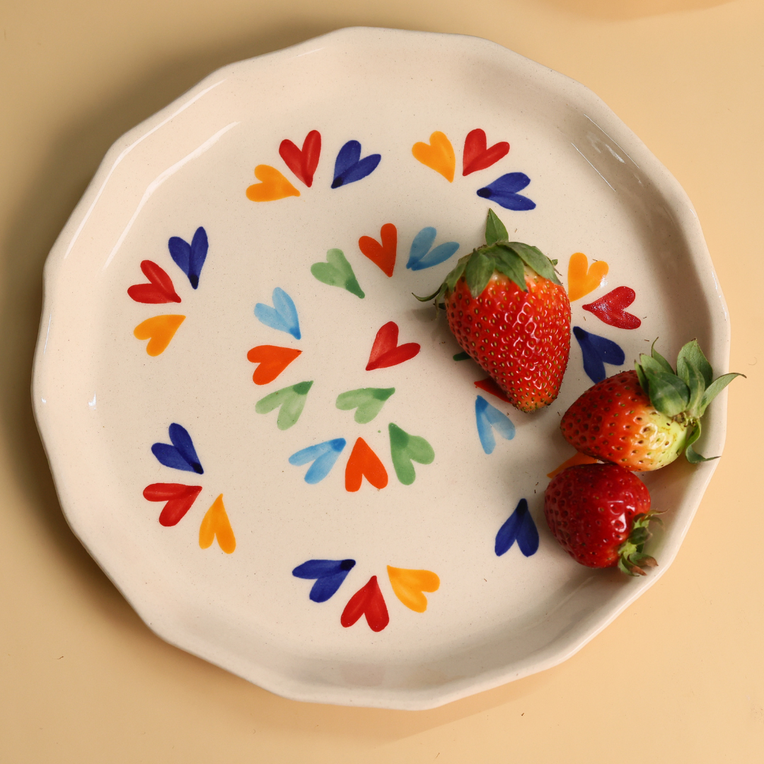 Colorful hearts snack plate with strawberries