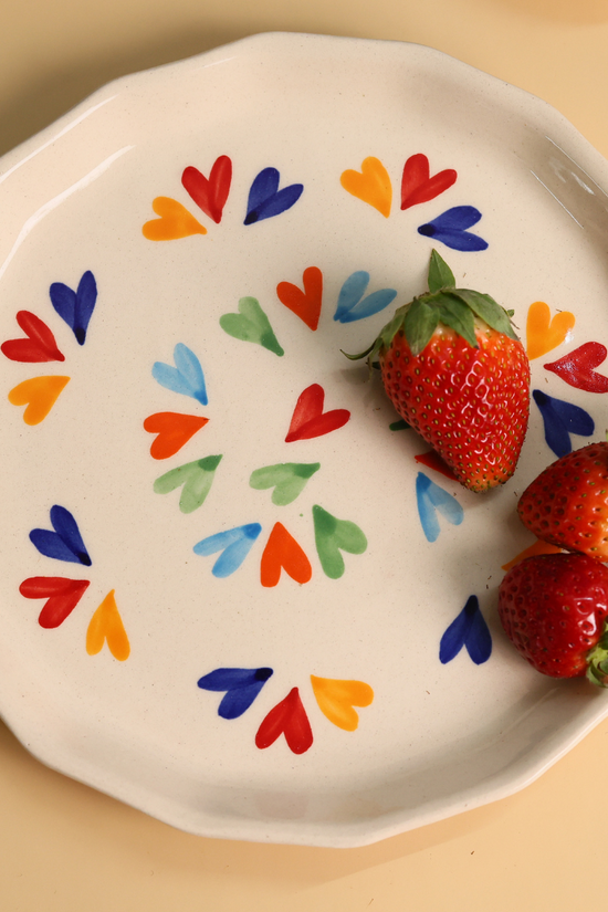 Colorful hearts snack plate with strawberries