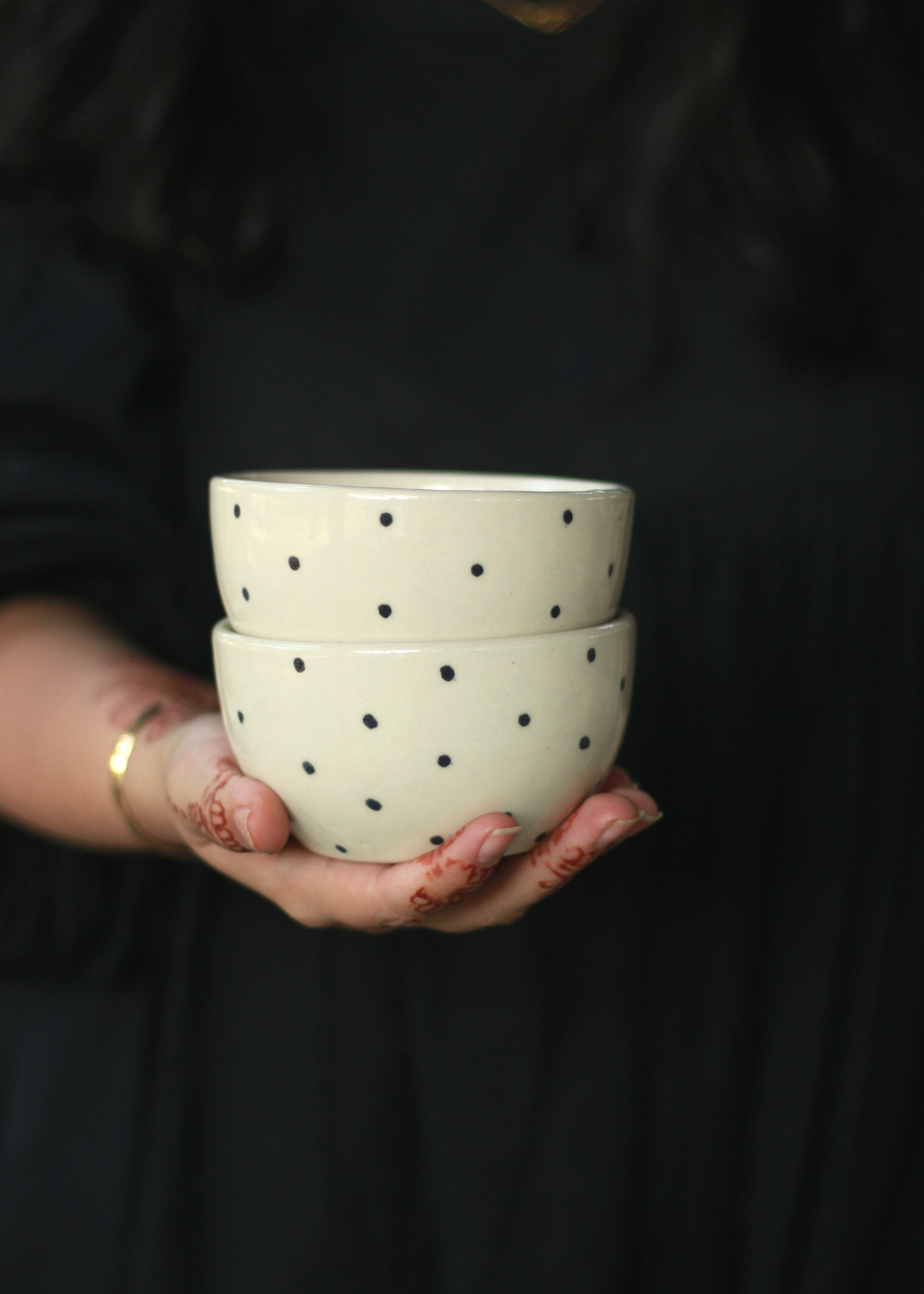 handmade polka soup bowl with small polka design