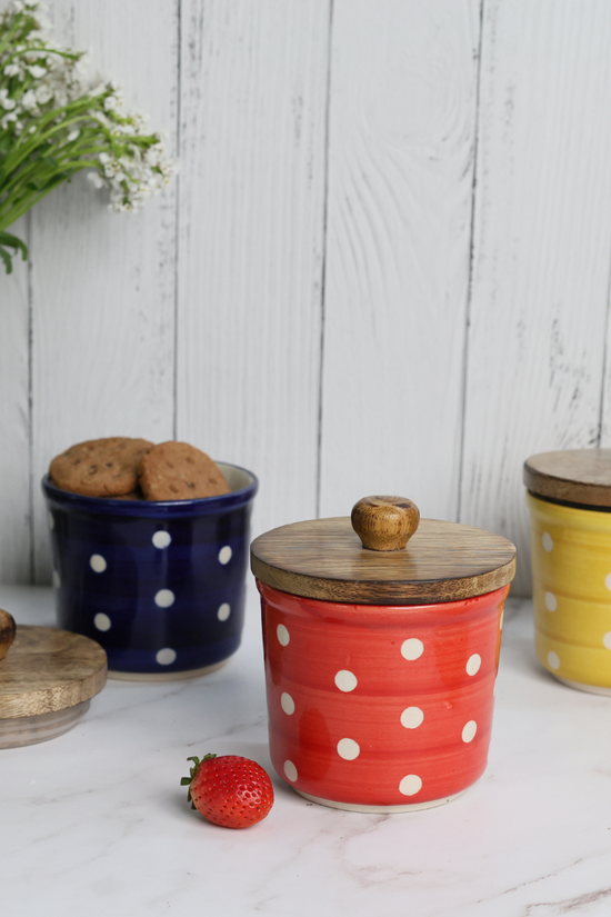 handmade polka jars made by ceramic 