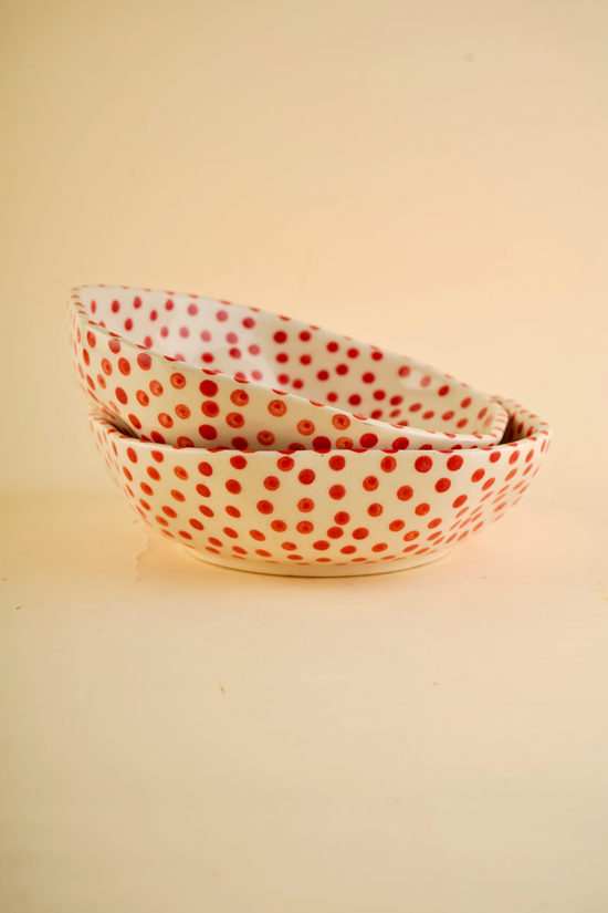 Red polka ceramic bowls