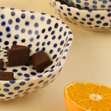 Handmade bowl blue polka with chocolate & orange
