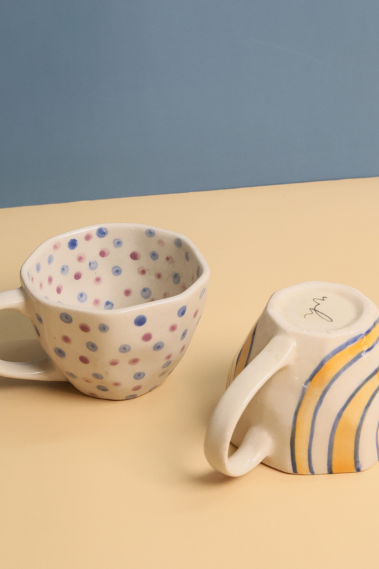 purple polka & mustard abstract Mug made by ceramic 