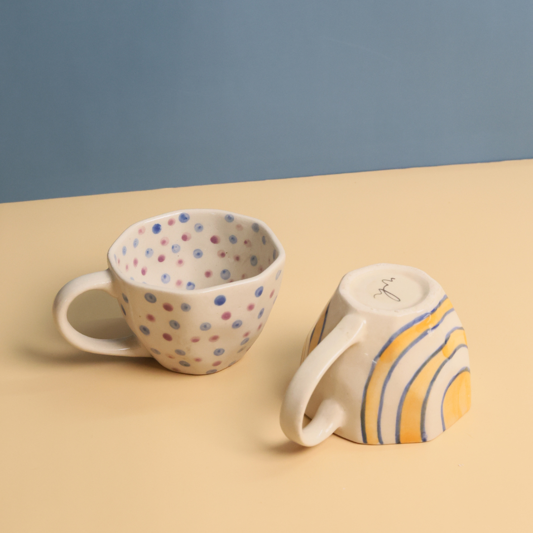 purple polka & mustard abstract Mug made by ceramic 