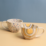 handmade purple polka & mustard abstract mug
