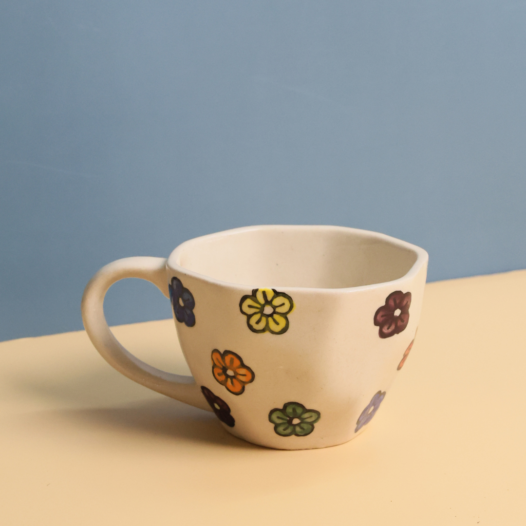 handmade back to school flower mug, ceramic