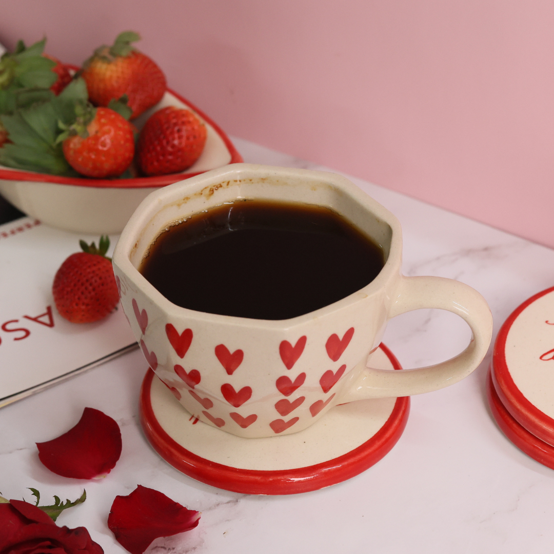 heart mug & xoxo coaster made by ceramic 