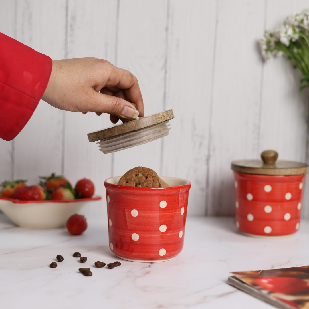 handmade red polka storage jar